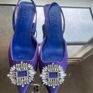 Zara Purple Slingback Heels with Embellishments